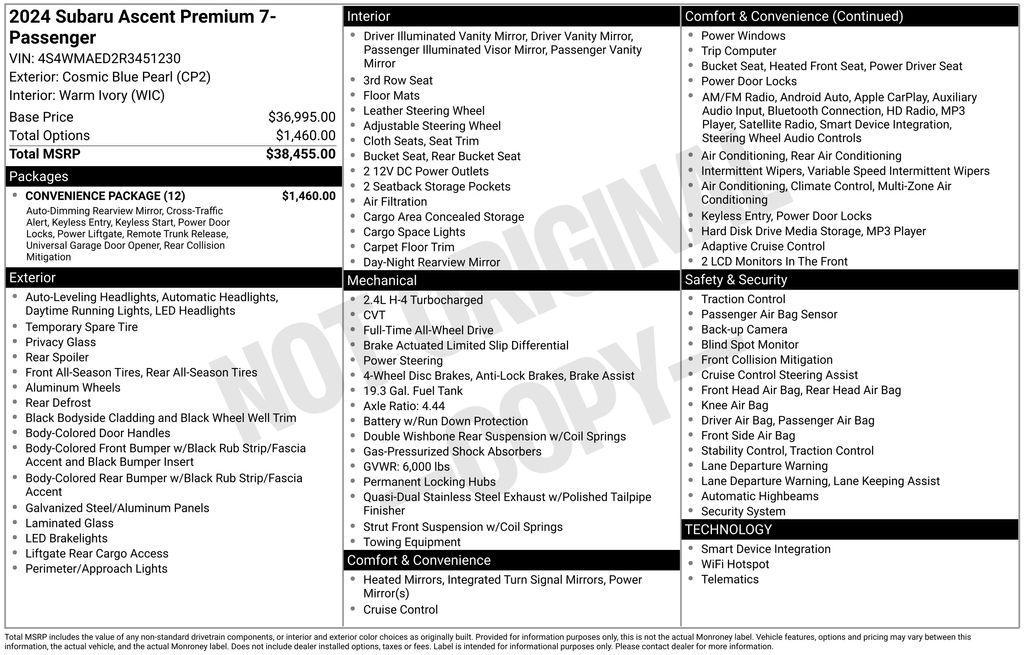 used 2024 Subaru Ascent car, priced at $34,700