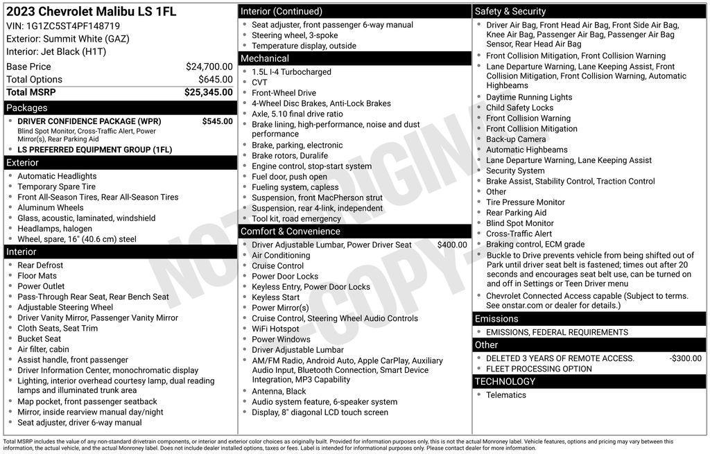 used 2023 Chevrolet Malibu car, priced at $20,654