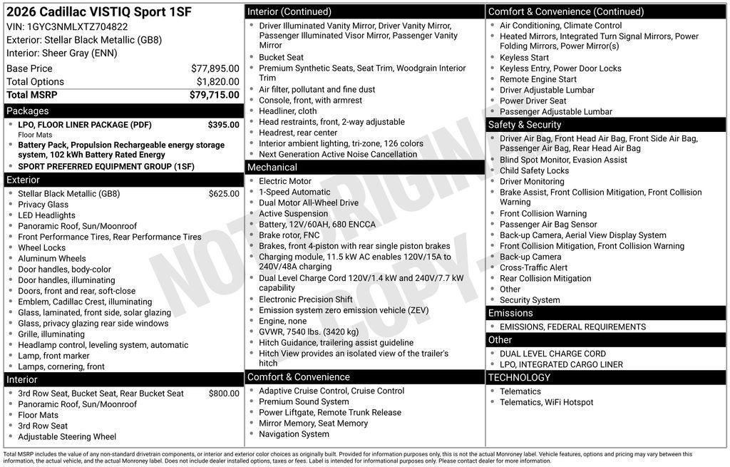 new 2026 Cadillac VISTIQ car, priced at $81,410