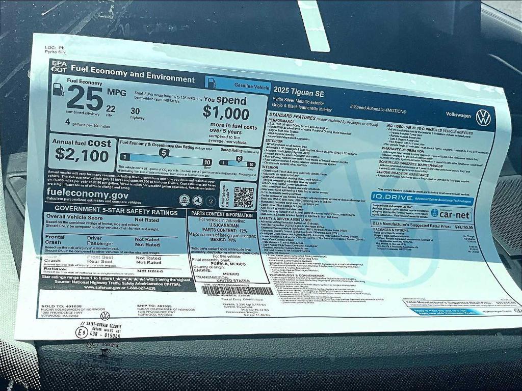 new 2025 Volkswagen Tiguan car, priced at $33,157