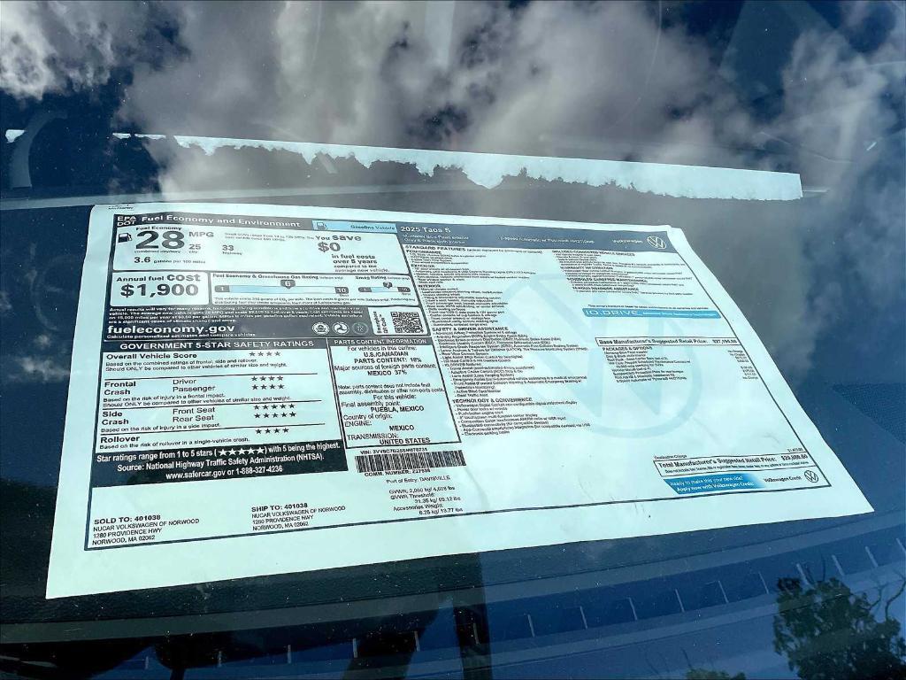 new 2025 Volkswagen Taos car, priced at $28,338