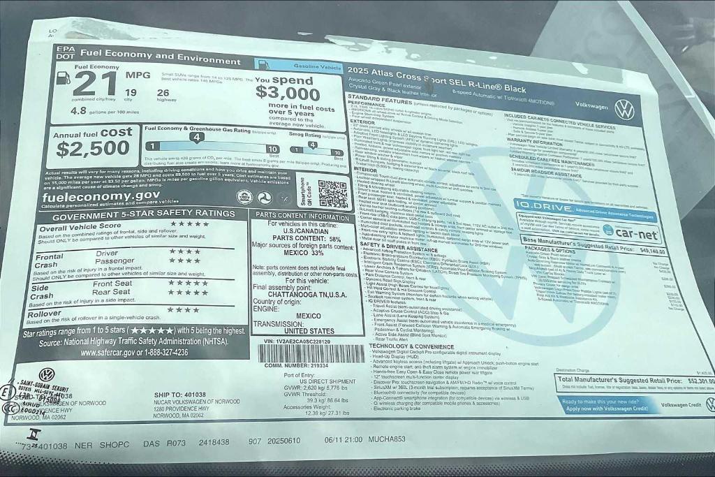 new 2025 Volkswagen Atlas Cross Sport car, priced at $47,883