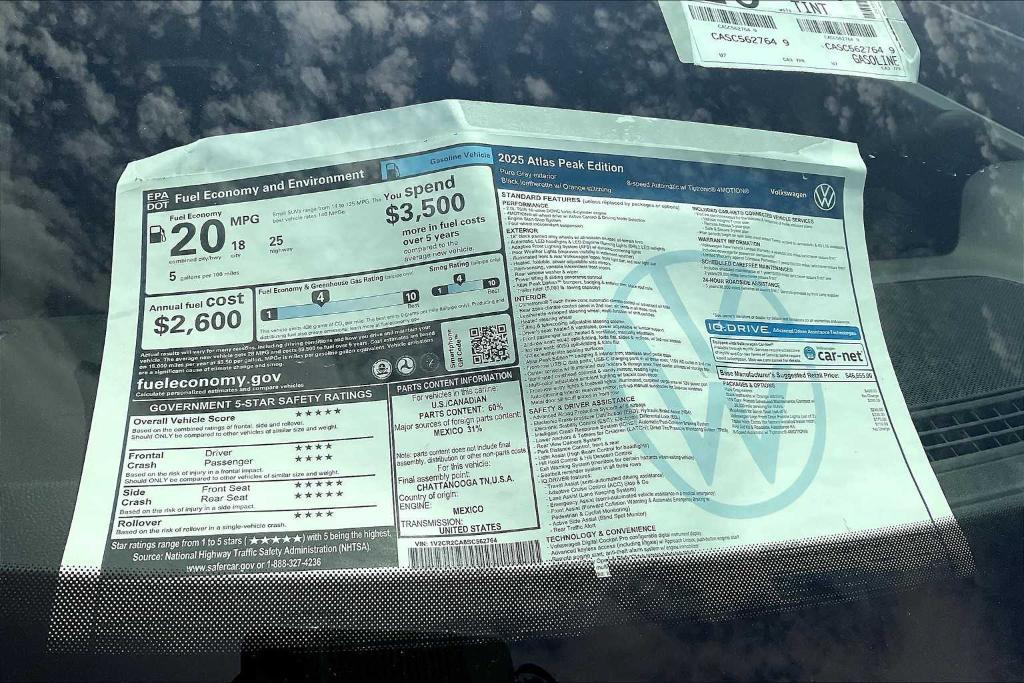 new 2025 Volkswagen Atlas car, priced at $44,355
