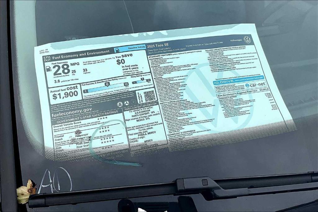 new 2025 Volkswagen Taos car, priced at $32,364