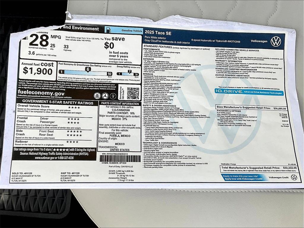 new 2025 Volkswagen Taos car, priced at $30,675