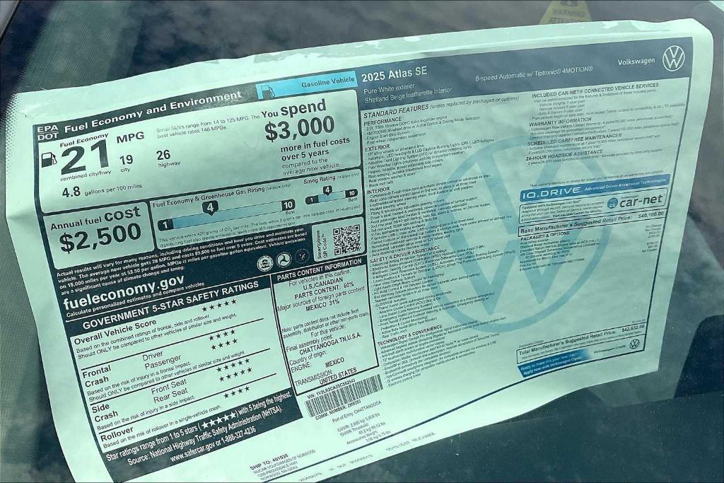 new 2025 Volkswagen Atlas car, priced at $37,580