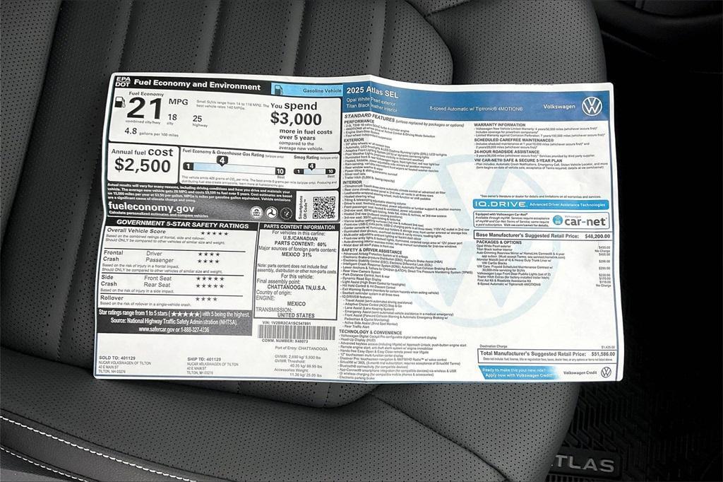 new 2025 Volkswagen Atlas car, priced at $47,586