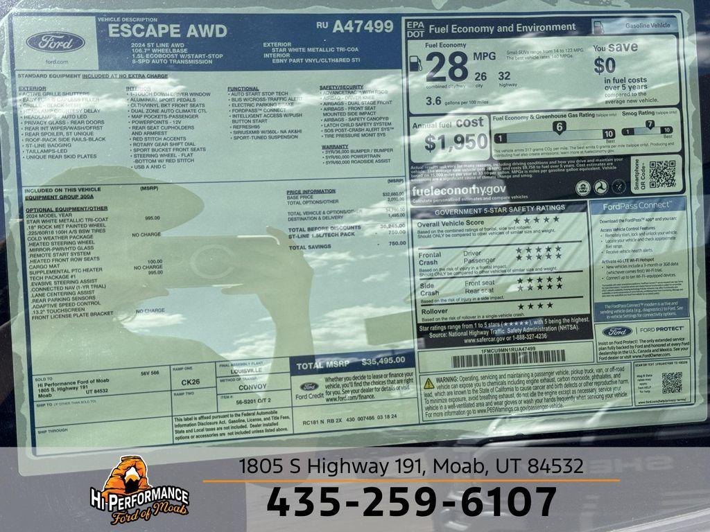 new 2024 Ford Escape car, priced at $33,995