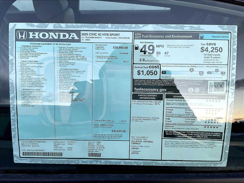 new 2025 Honda Civic Hybrid car, priced at $30,555