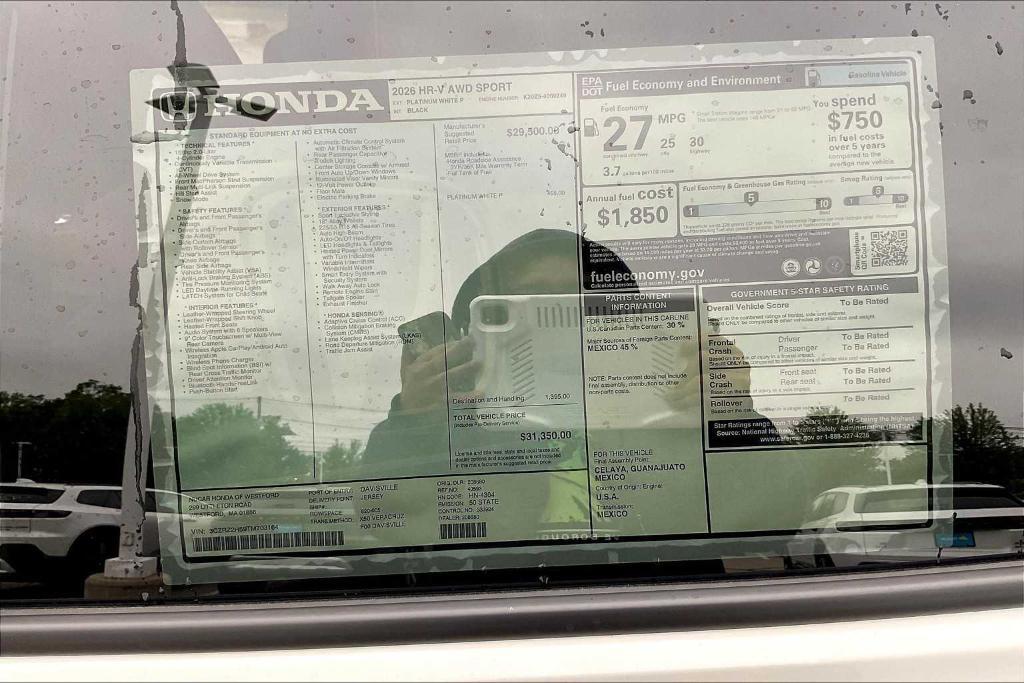 new 2026 Honda HR-V car, priced at $31,350