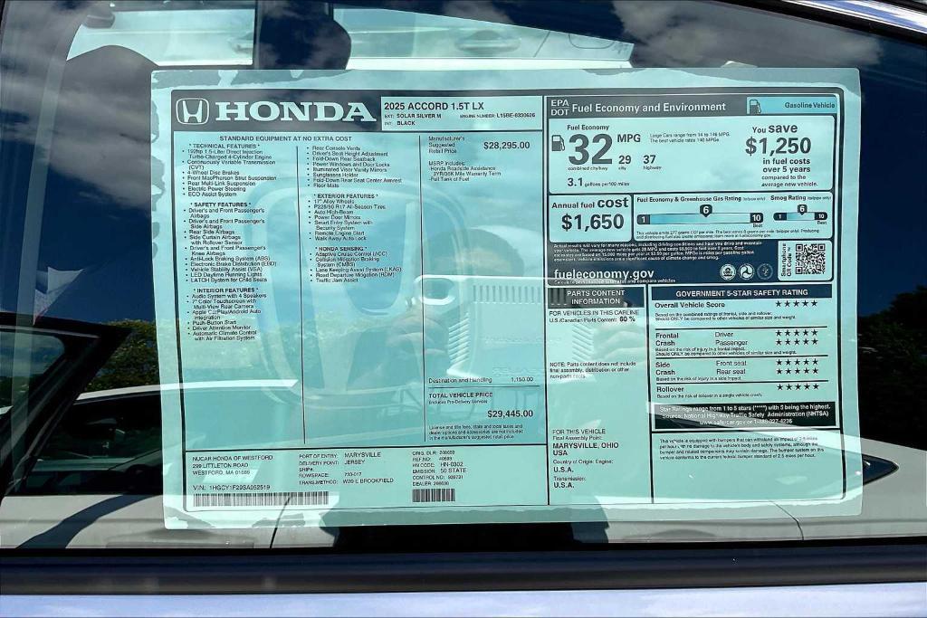 new 2025 Honda Accord car, priced at $29,445