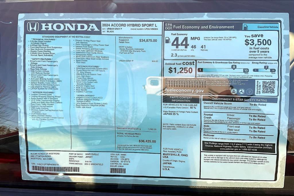 new 2024 Honda Accord Hybrid car, priced at $34,588