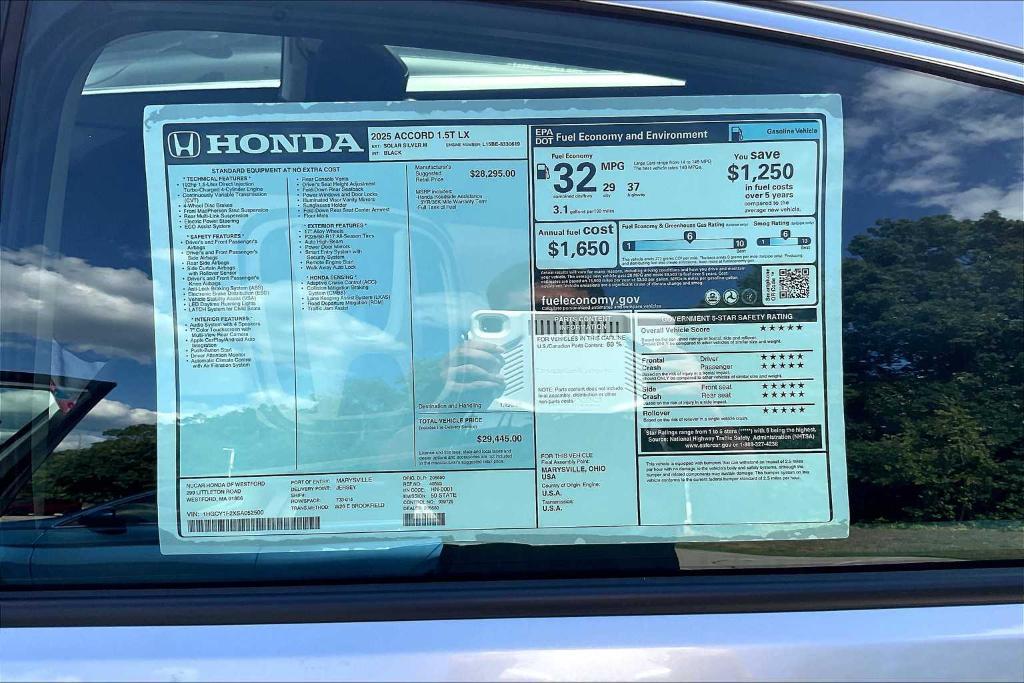 new 2025 Honda Accord car, priced at $29,445