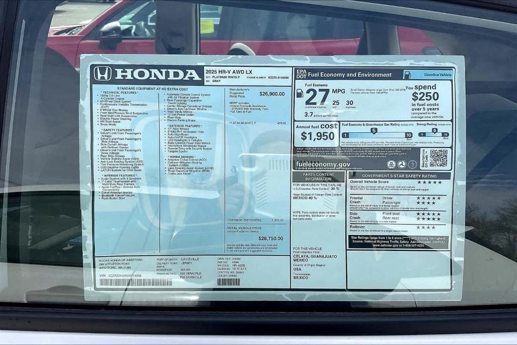 new 2025 Honda HR-V car, priced at $28,750
