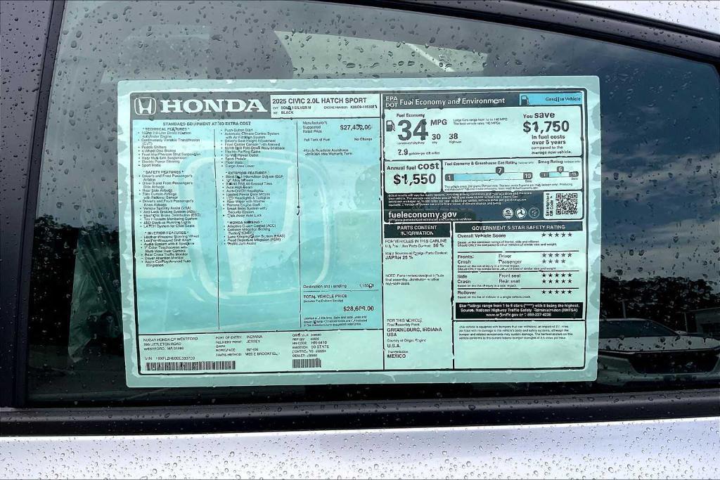 new 2025 Honda Civic car, priced at $28,600