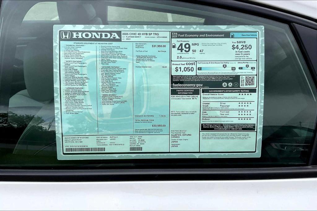 new 2025 Honda Civic Hybrid car, priced at $33,555