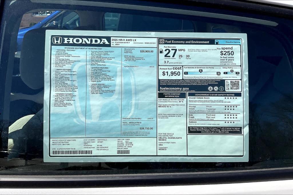 new 2025 Honda HR-V car, priced at $28,750