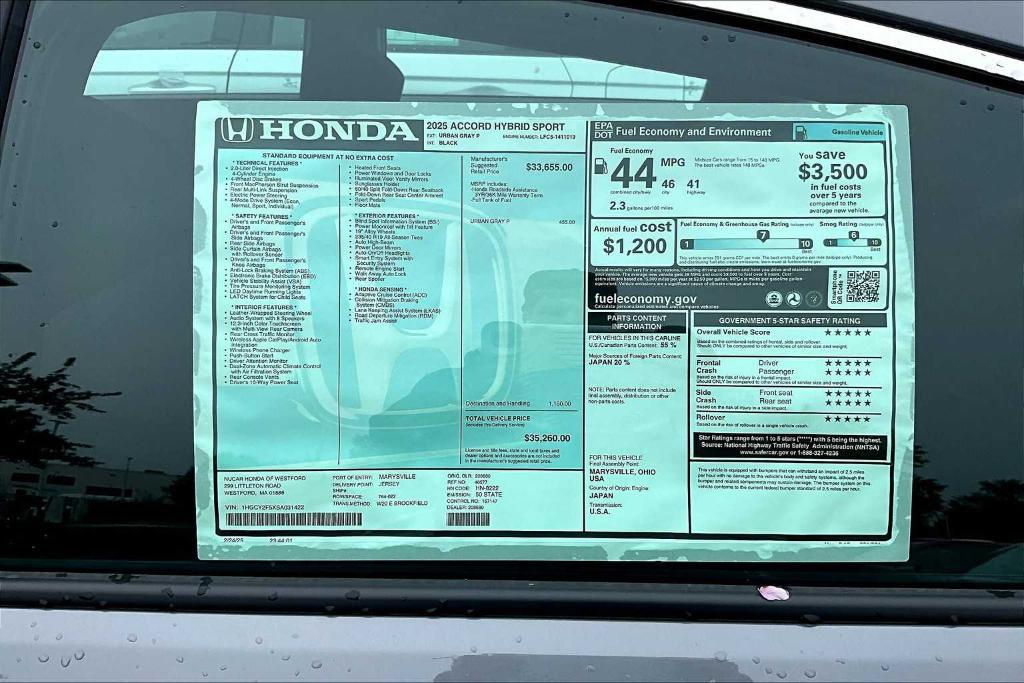 new 2025 Honda Accord Hybrid car, priced at $35,260