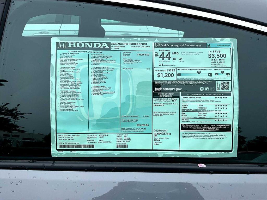 new 2025 Honda Accord Hybrid car, priced at $35,260
