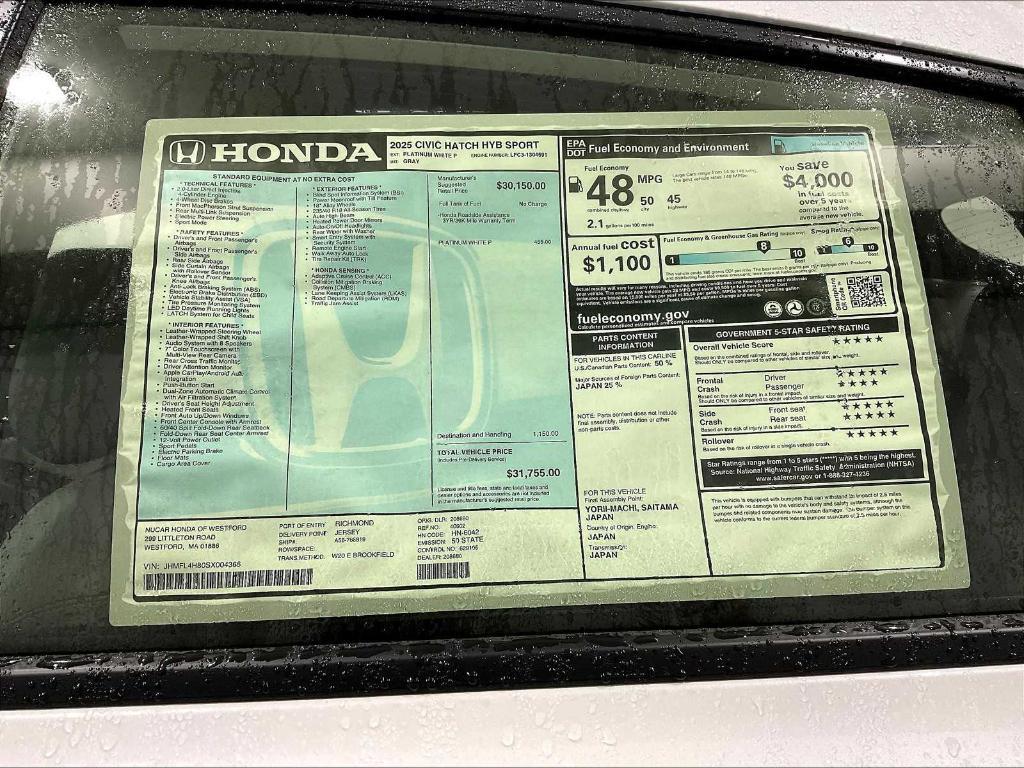 new 2025 Honda Civic Hybrid car, priced at $31,755