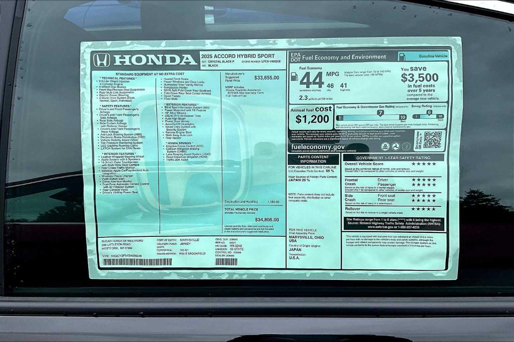 new 2025 Honda Accord Hybrid car, priced at $34,805