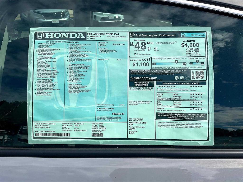 new 2025 Honda Accord Hybrid car, priced at $36,545