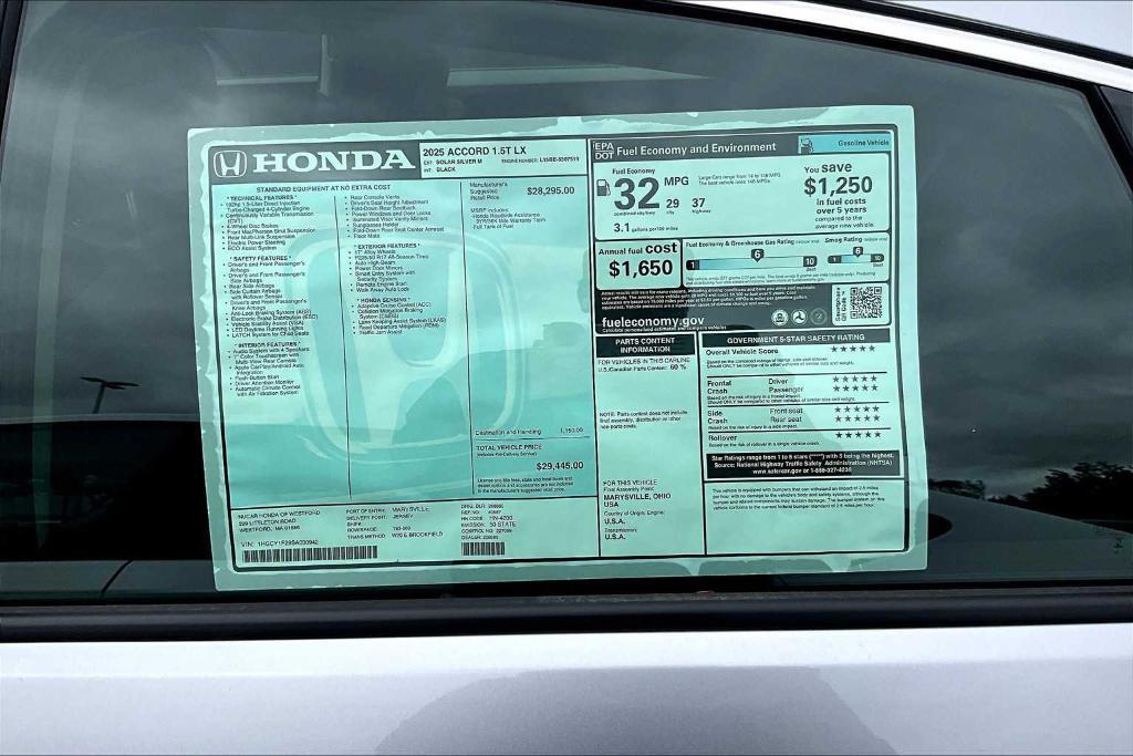 new 2025 Honda Accord car, priced at $29,445