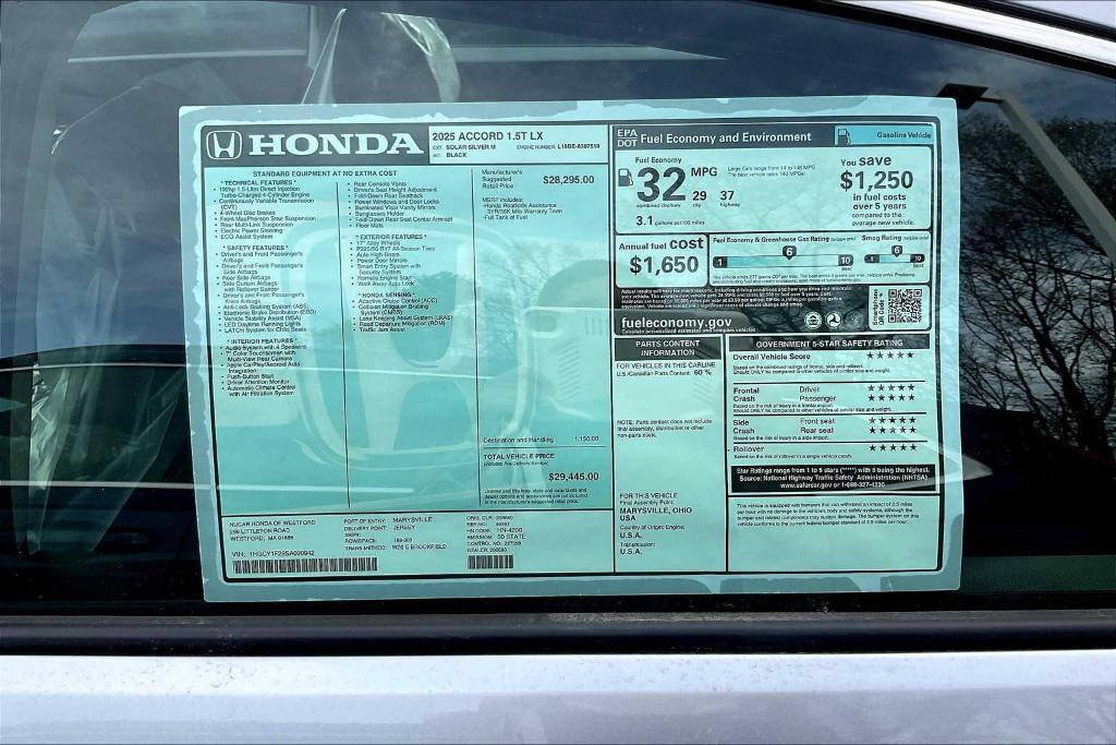 new 2025 Honda Accord car, priced at $29,445