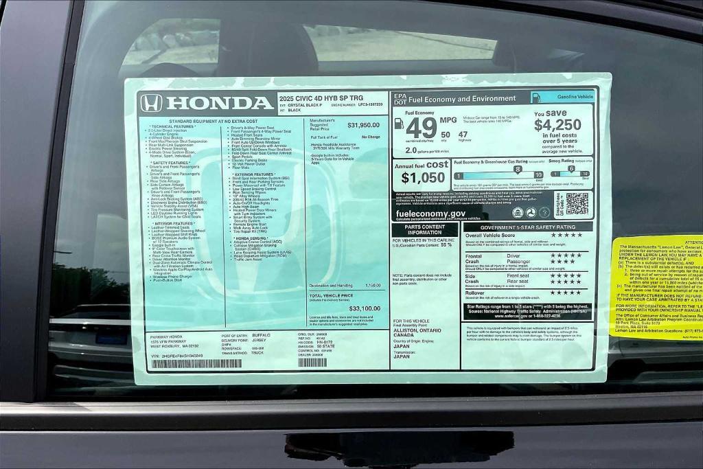 new 2025 Honda Civic Hybrid car, priced at $33,100