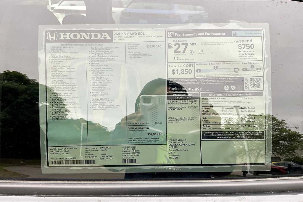 new 2026 Honda HR-V car, priced at $30,895