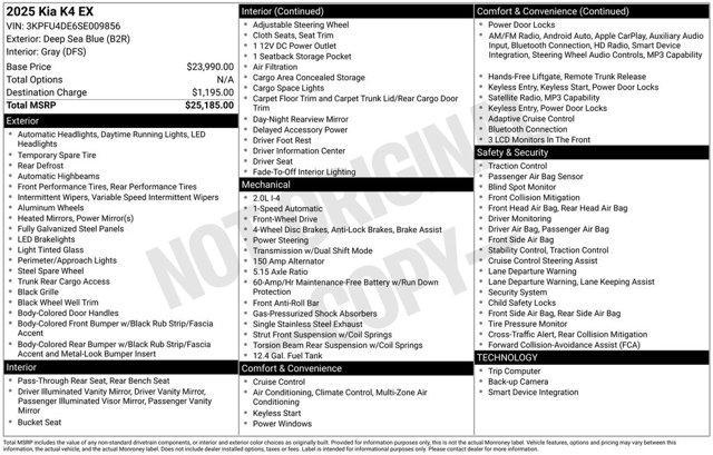 new 2025 Kia K4 car, priced at $23,138
