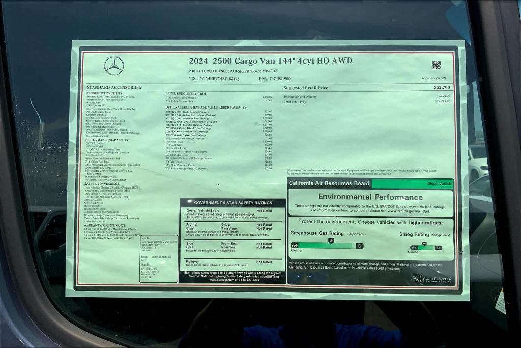 new 2024 Mercedes-Benz Sprinter 2500 car, priced at $77,229
