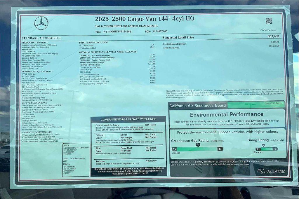 new 2025 Mercedes-Benz Sprinter 2500 car, priced at $67,072