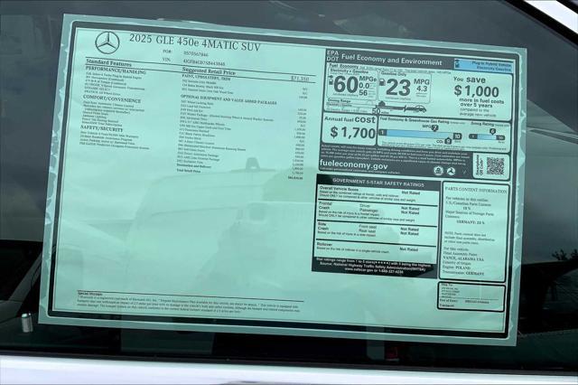 new 2025 Mercedes-Benz GLE 450e car, priced at $85,035