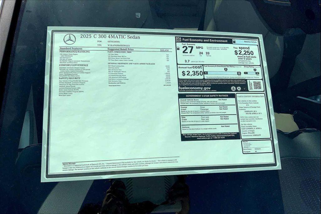 new 2025 Mercedes-Benz C-Class car, priced at $57,545
