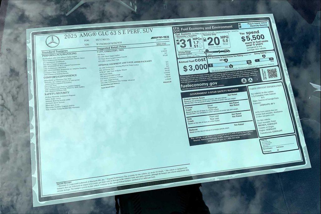 new 2025 Mercedes-Benz AMG GLC 63 car, priced at $98,065