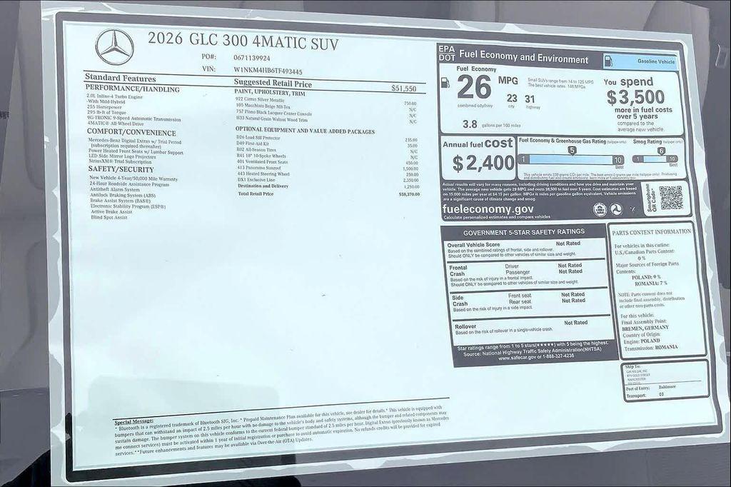 new 2026 Mercedes-Benz GLC 300 car, priced at $58,370