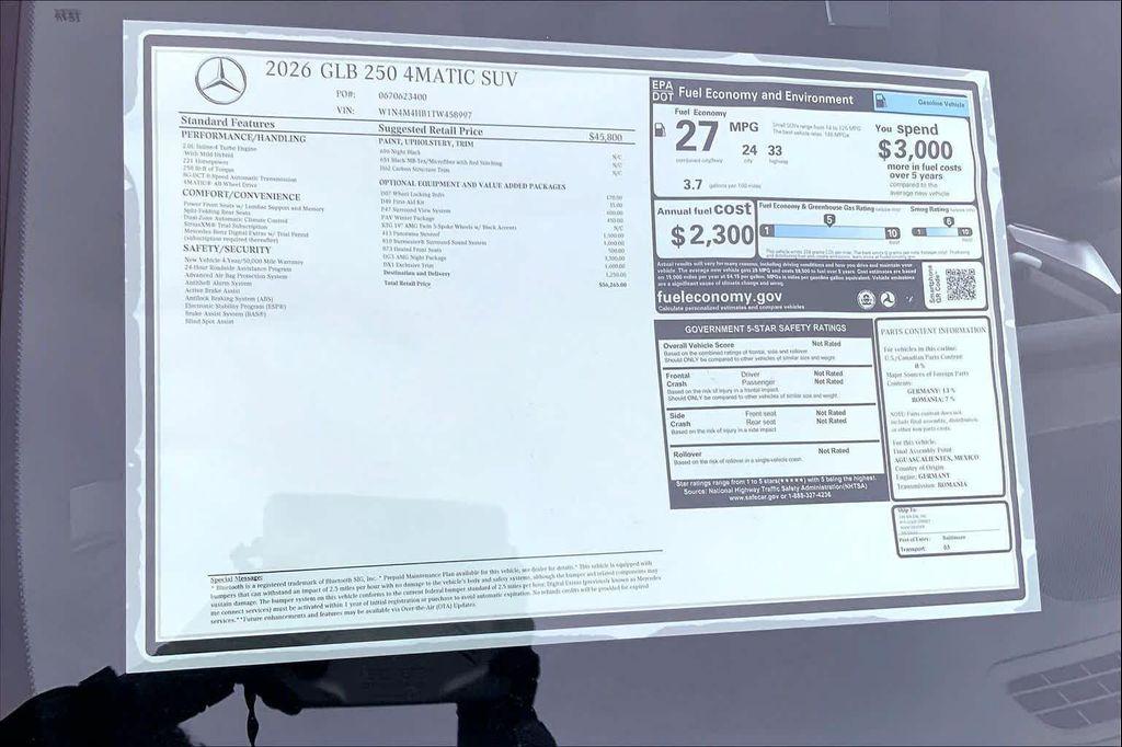 new 2026 Mercedes-Benz GLB 250 car, priced at $56,265