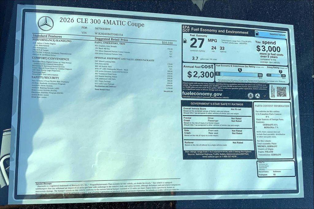 new 2026 Mercedes-Benz CLE 300 car, priced at $66,855