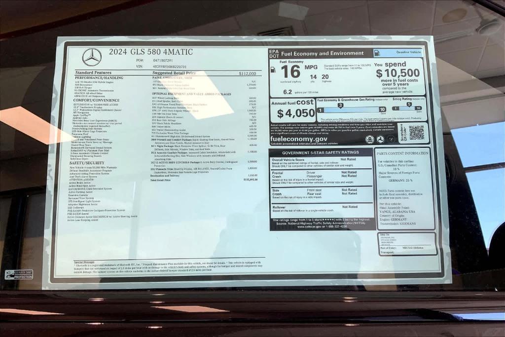 new 2024 Mercedes-Benz GLS 580 car, priced at $135,495