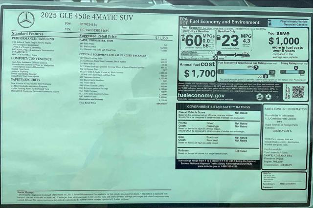 new 2025 Mercedes-Benz GLE 450e car, priced at $89,805