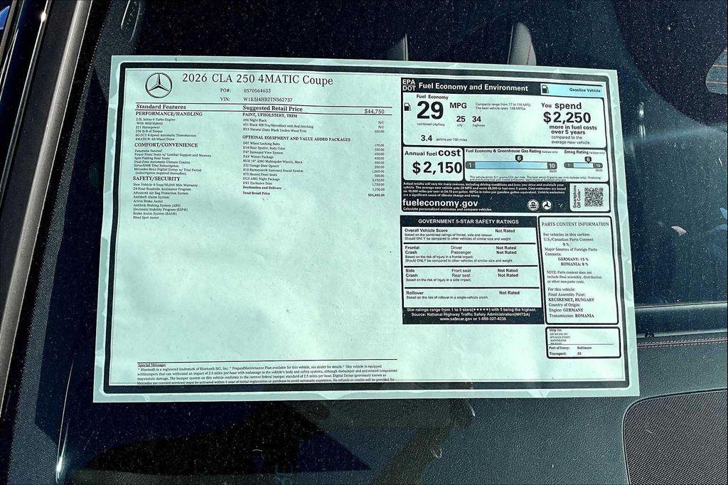 new 2026 Mercedes-Benz CLA 250 car, priced at $55,485