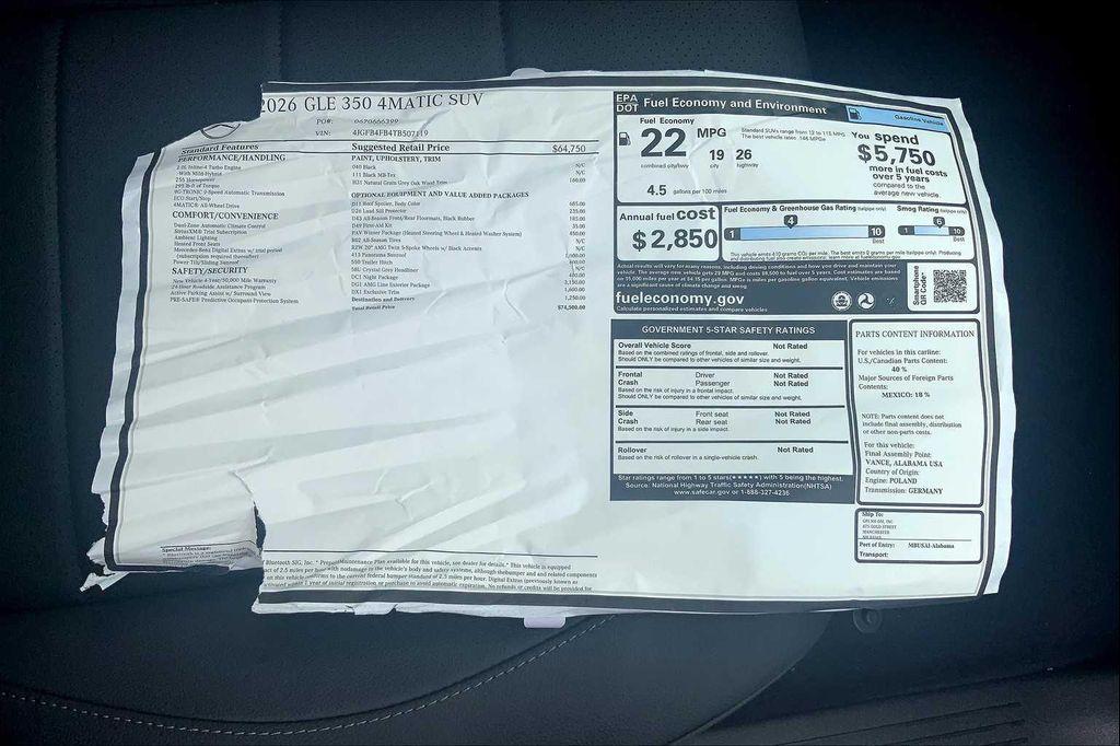 new 2026 Mercedes-Benz GLE 350 car, priced at $74,500