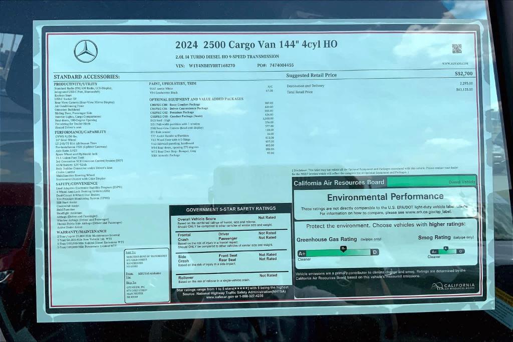 new 2024 Mercedes-Benz Sprinter 2500 car, priced at $63,135