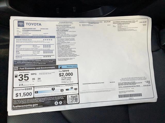 new 2025 Toyota Highlander Hybrid car, priced at $55,423