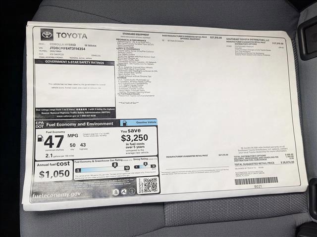 new 2026 Toyota Corolla Hybrid car, priced at $27,666