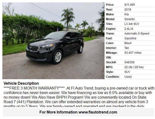 used 2019 Kia Sorento car, priced at $10,995
