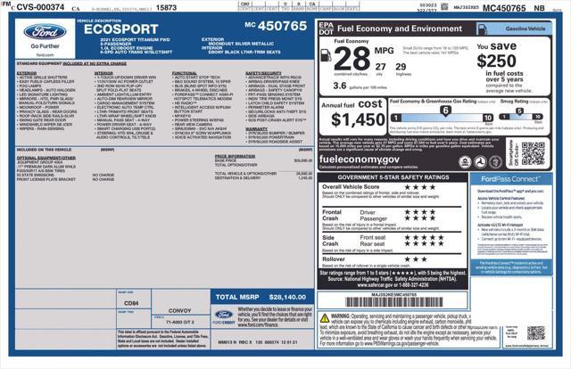 used 2021 Ford EcoSport car, priced at $14,677