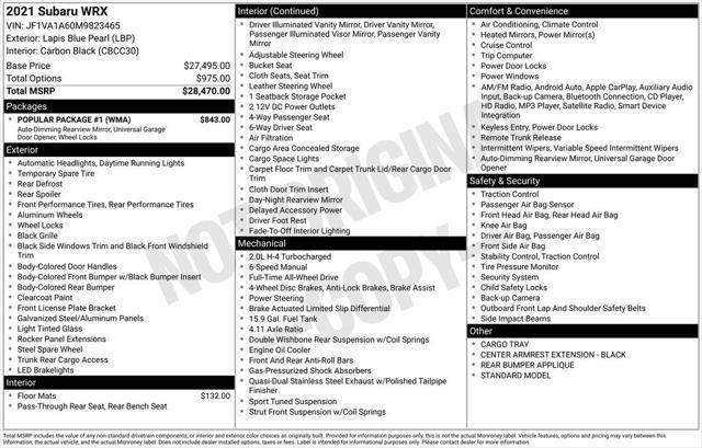 used 2021 Subaru WRX car, priced at $22,377