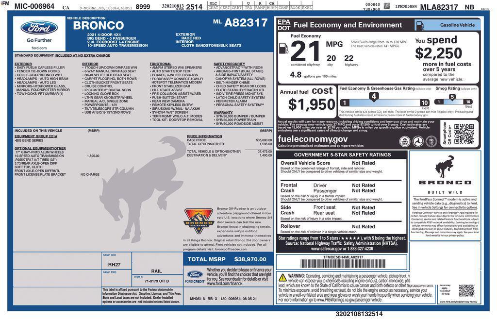 used 2021 Ford Bronco car, priced at $33,777